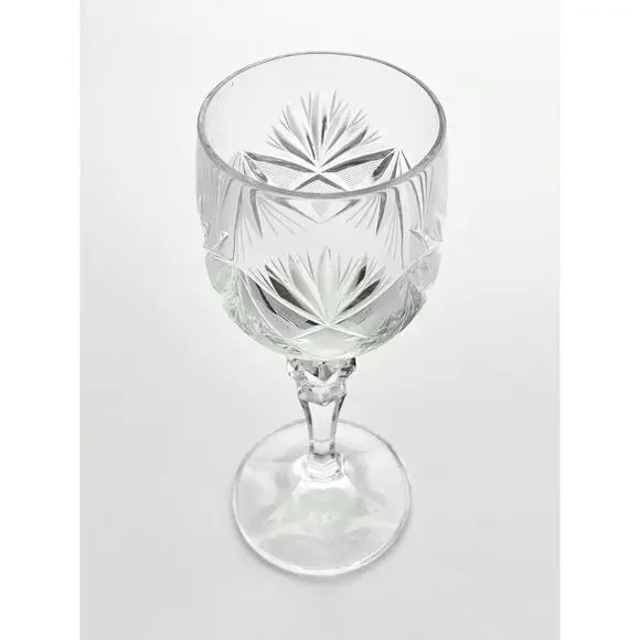 1980s Vintage 3 Crystal Wine Glasses 6 3/4” 8oz Fan & Cross Hatch Cuts, Barware - Picture 4 of 5